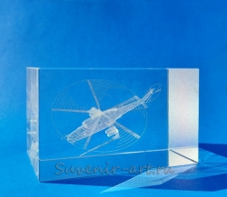 Сувенир из стекла "Вертолёт Ми-24". Объёмная лазерная гравировка.