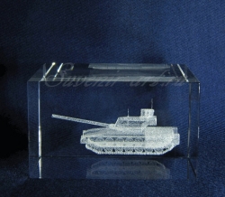 Т-14 "Армата". Сувенир. Объёмное изображение боевой машины, выполненное лазерной гравировкой в массиве стекла.
