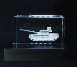 Т-14 "Армата". Сувенир из стекла с лазерной графикой. Монохромная светодиодная подсветка кристалла.