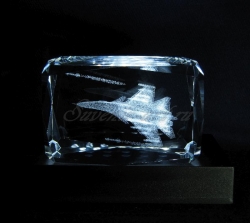 Су-33. Лазерная графика в стекле. Монохромная подсветка кристалла. Сувенир лётчику морской авиации.
