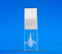 Стеклянная флешка с лазерной гравировкой "Су-35". Колпачок - глянцевое серебро.