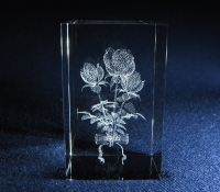 Миниатюрный подарок девушке. Букет роз, выполненный лазерной гравировкой в стеклянном кристалле.